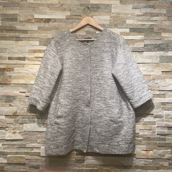 Eileen Fisher Woman 1X Jacket | Textured Knit, Gray White, Pockets, Cotton Blend - Picture 4 of 11